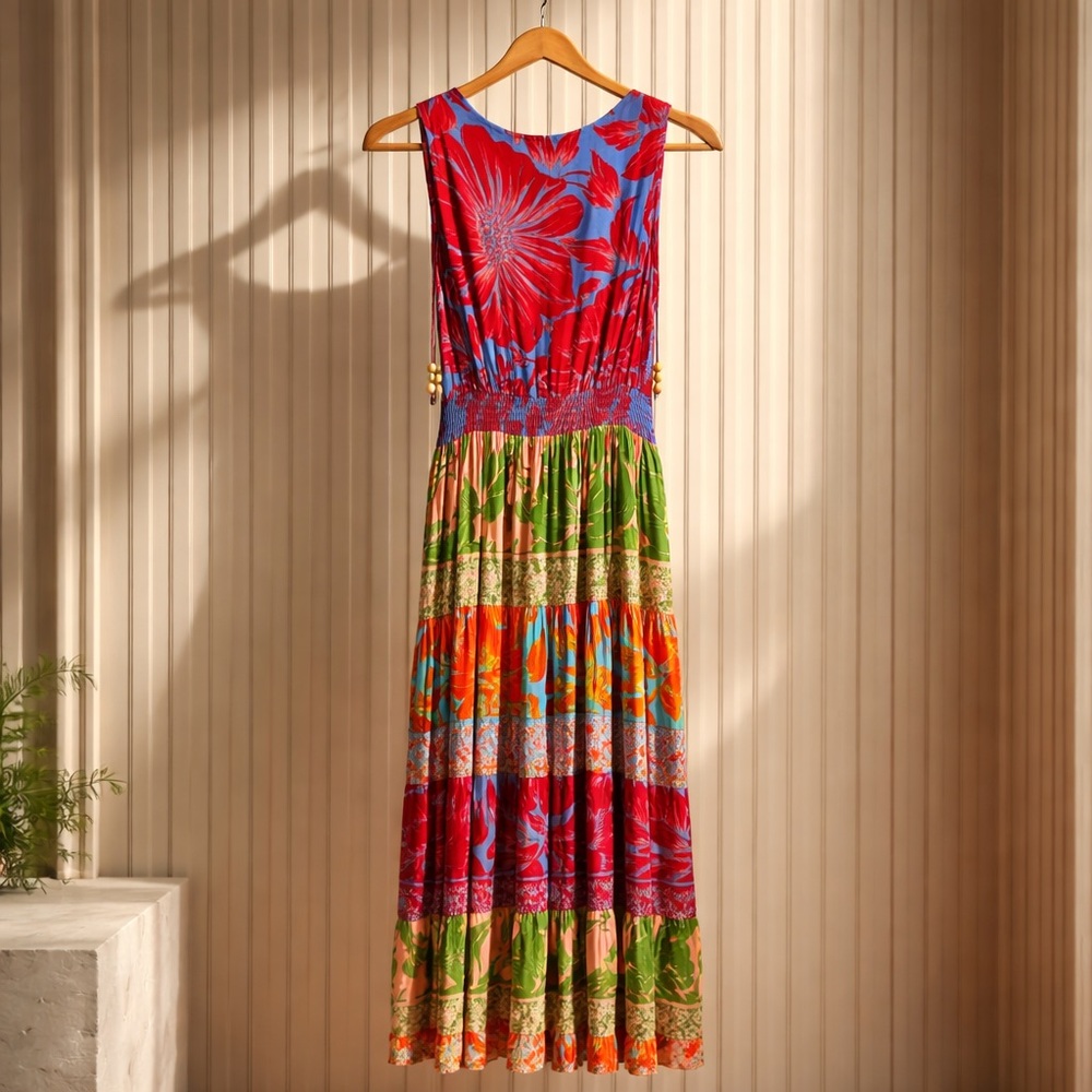Sleeveless Multicolor Floral Tiered Maxi Dress - Picture 2 of 9